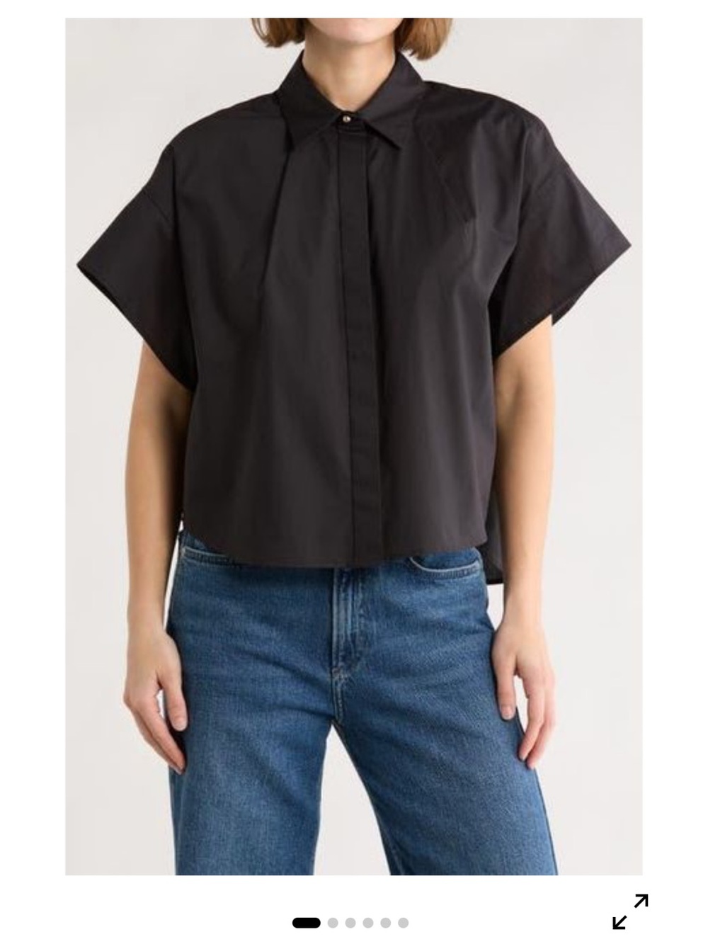 rag & bone Maura Short Sleeve Cotton Poplin Button-Up Shirt Black XS